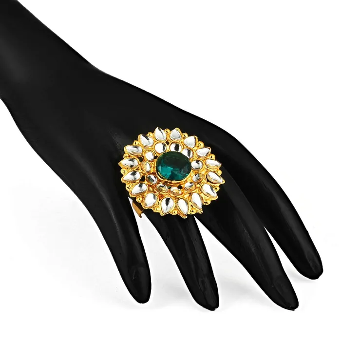 Yellow Chimes Traditional Ethnic Kundan Studded Gold Plated Cocktail Wedding Kundan Rings for Women Girls Yellow Chimes Earrings