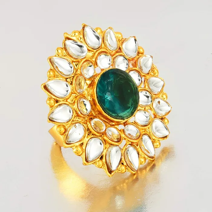 Yellow Chimes Traditional Ethnic Kundan Studded Gold Plated Cocktail Wedding Kundan Rings for Women Girls Yellow Chimes Earrings