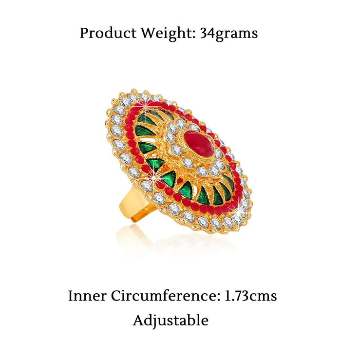 Yellow Chimes Womens Traditional Cocktail Adjustable Stone Gold Plated Stone Studded Big Floral Shaped Finger Ring Pink and Gold Yellow Chimes Necklaces