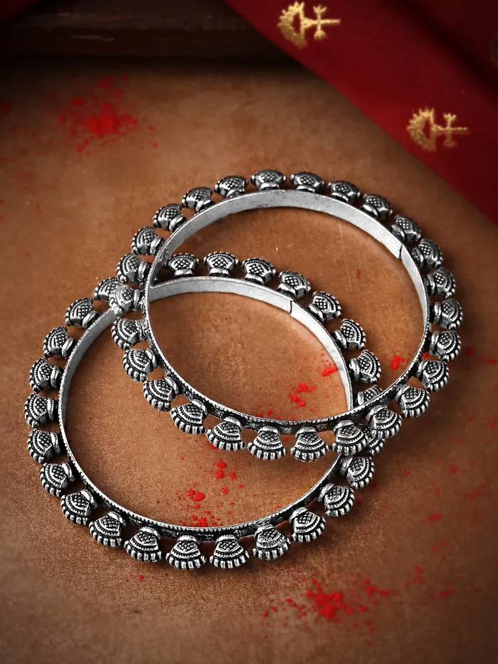 Yellow Chimes Womens Bracelets Oxidised Silver Combo Of 2 Kolhapuri Bangles Shell Design Bangles For Women Girls Yellow Chimes Earrings