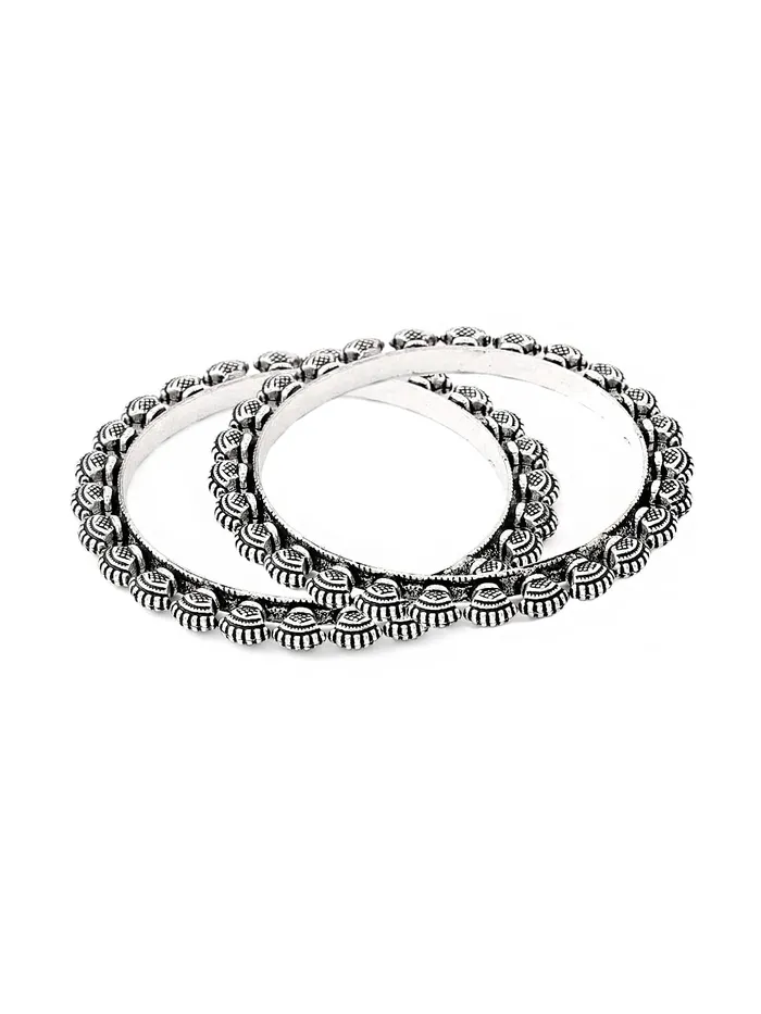 Yellow Chimes Womens Bracelets Oxidised Silver Combo Of 2 Kolhapuri Bangles Shell Design Bangles For Women Girls Yellow Chimes Earrings