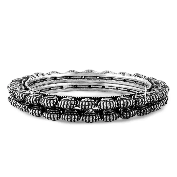 Yellow Chimes Womens Bracelets Oxidised Silver Combo Of 2 Kolhapuri Bangles Shell Design Bangles For Women Girls Yellow Chimes Earrings