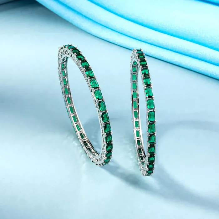 Yellow Chimes Yellow Chimes Bangles for Women and Girls American Diamond Bangles for women Silver Tone Green AD Studded Bangles for girls Birthday Gift For girls and women Anniversary Gift for Wife Necklaces