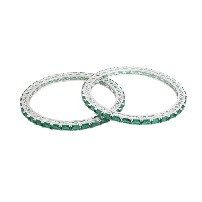 Yellow Chimes Yellow Chimes Bangles for Women and Girls American Diamond Bangles for women Silver Tone Green AD Studded Bangles for girls Birthday Gift For girls and women Anniversary Gift for Wife Necklaces