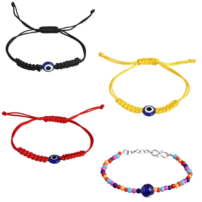 Yellow Chimes Yellow Chimes Beads Bracelet for Men Combo of 2 Pcs Evil Eye Black Beads Rudraksha Stretchable Bracelets for Men and Boys Necklaces