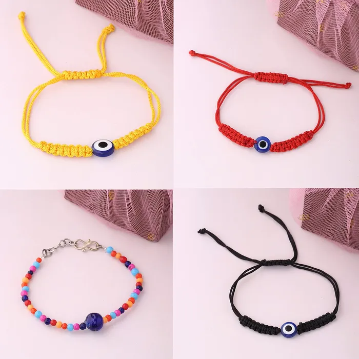 Yellow Chimes Yellow Chimes Beads Bracelet for Men Combo of 2 Pcs Evil Eye Black Beads Rudraksha Stretchable Bracelets for Men and Boys Necklaces