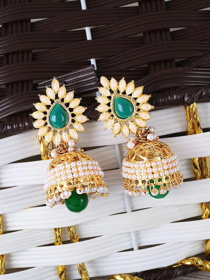 Yellow Chimes Yellow Chimes Bollywood Celebrity Party Wear Traditional Pearl Moti JhumkaJhumki Earrings for Women and Girls Green Necklaces