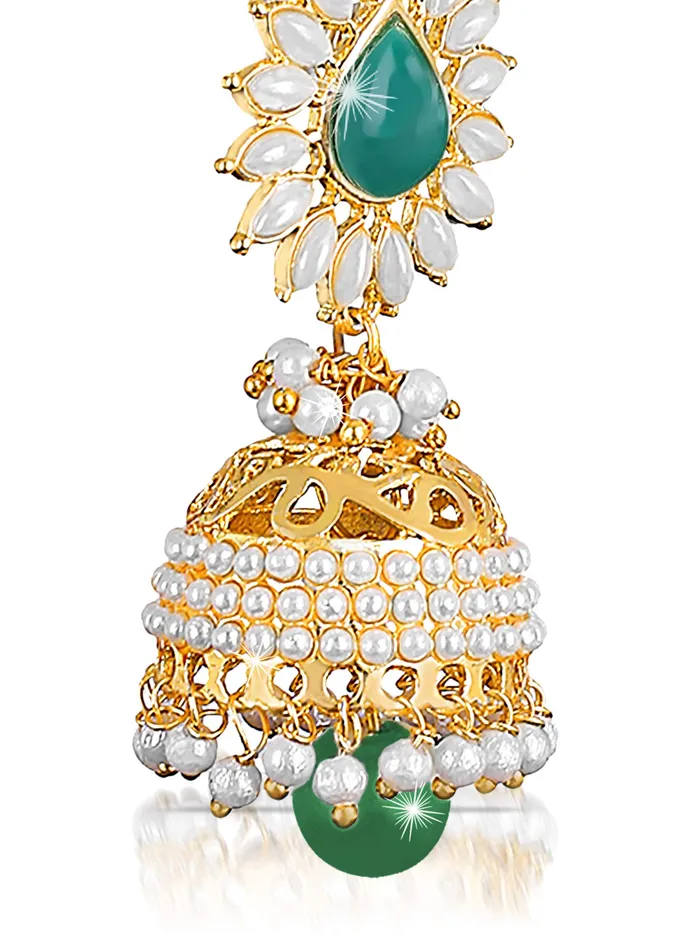 Yellow Chimes Yellow Chimes Bollywood Celebrity Party Wear Traditional Pearl Moti JhumkaJhumki Earrings for Women and Girls Green Necklaces