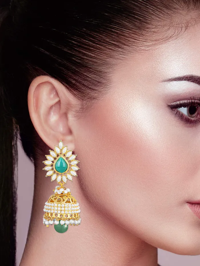 Yellow Chimes Yellow Chimes Bollywood Celebrity Party Wear Traditional Pearl Moti JhumkaJhumki Earrings for Women and Girls Green Necklaces