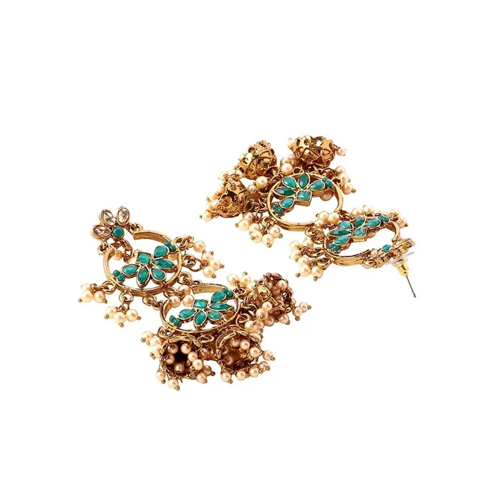 Yellow Chimes Yellow Chimes Chandbali Earrings for Women Gold Plated Traditional Earrings Green Kundan Studded Long Chand bali Earrings for Women and Girls Earrings