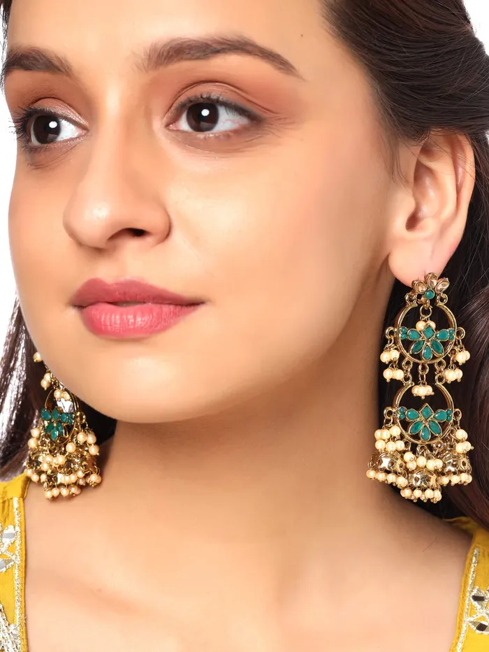Yellow Chimes Yellow Chimes Chandbali Earrings for Women Gold Plated Traditional Earrings Green Kundan Studded Long Chand bali Earrings for Women and Girls Earrings