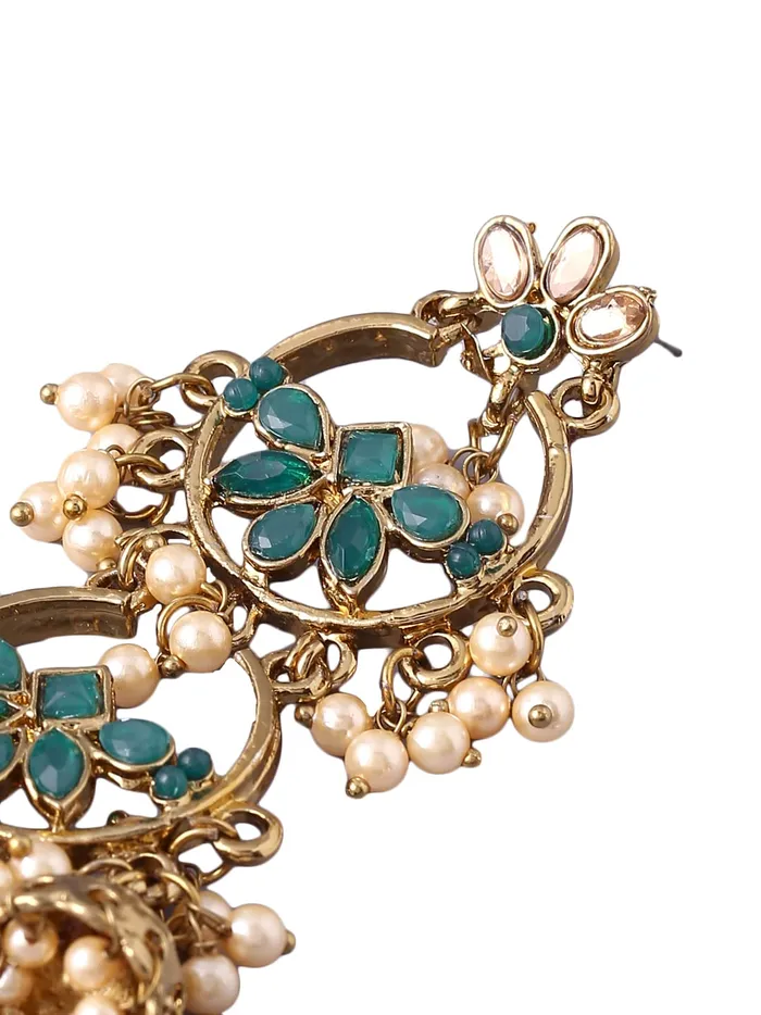 Yellow Chimes Yellow Chimes Chandbali Earrings for Women Gold Plated Traditional Earrings Green Kundan Studded Long Chand bali Earrings for Women and Girls Earrings