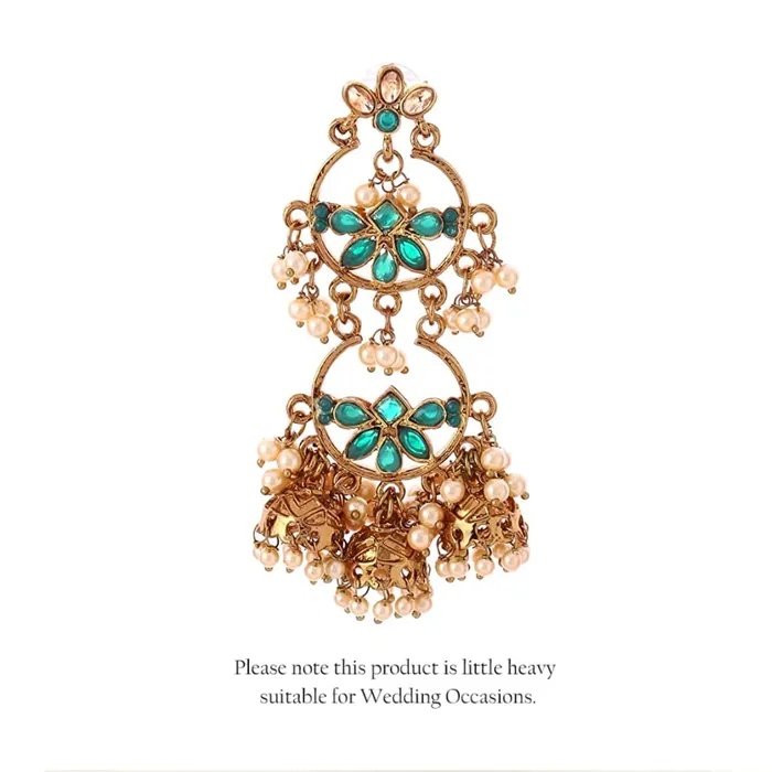 Yellow Chimes Yellow Chimes Chandbali Earrings for Women Gold Plated Traditional Earrings Green Kundan Studded Long Chand bali Earrings for Women and Girls Earrings