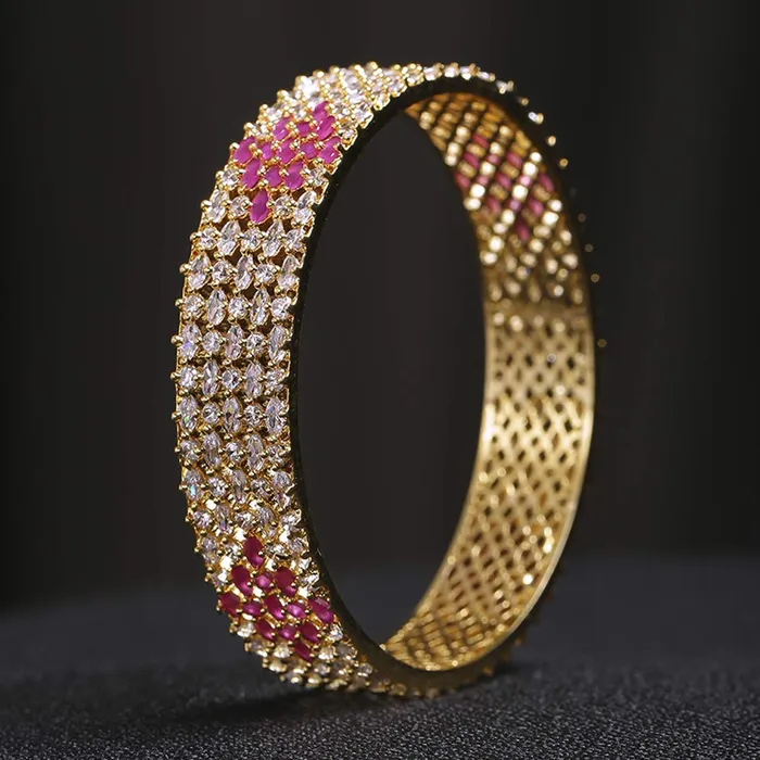 Yellow Chimes Yellow Chimes Classic Design Pink ADAmerican Diamond Studded 18k Gold Plated Handcrafted 1 PCs Broad Bangle for Women Girls 28 Bracelets