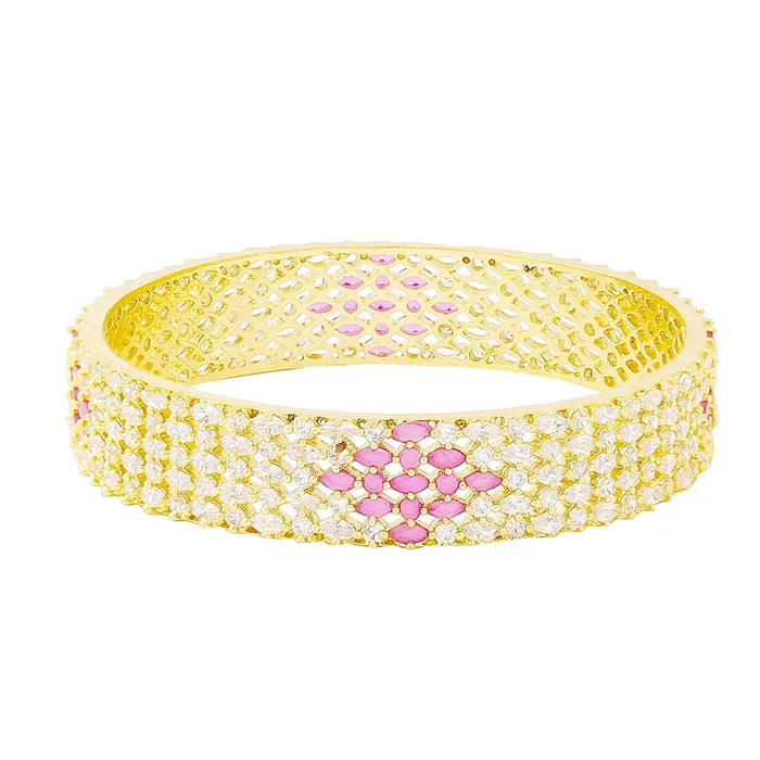 Yellow Chimes Yellow Chimes Classic Design Pink ADAmerican Diamond Studded 18k Gold Plated Handcrafted 1 PCs Broad Bangle for Women Girls 28 Bracelets
