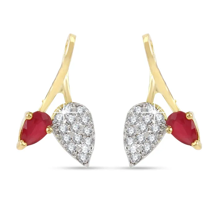 Yellow Chimes Yellow Chimes Classic Pink ADAmerican Diamond Studded 18K Gold Plated Designer Leafy Pendant Set with Earrings for Women Girls Earrings