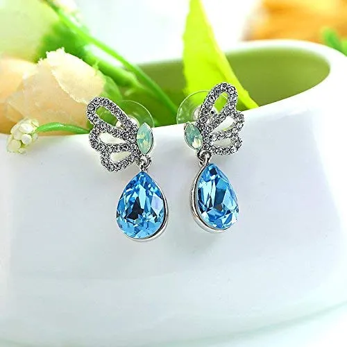 Yellow Chimes Yellow Chimes Drop Earrings for Women Blue Crystal Butterfly Drop Earrings Silver Plated Splendid Drop Earrings for Women and Girls Valentine Gift for Girls Bracelets