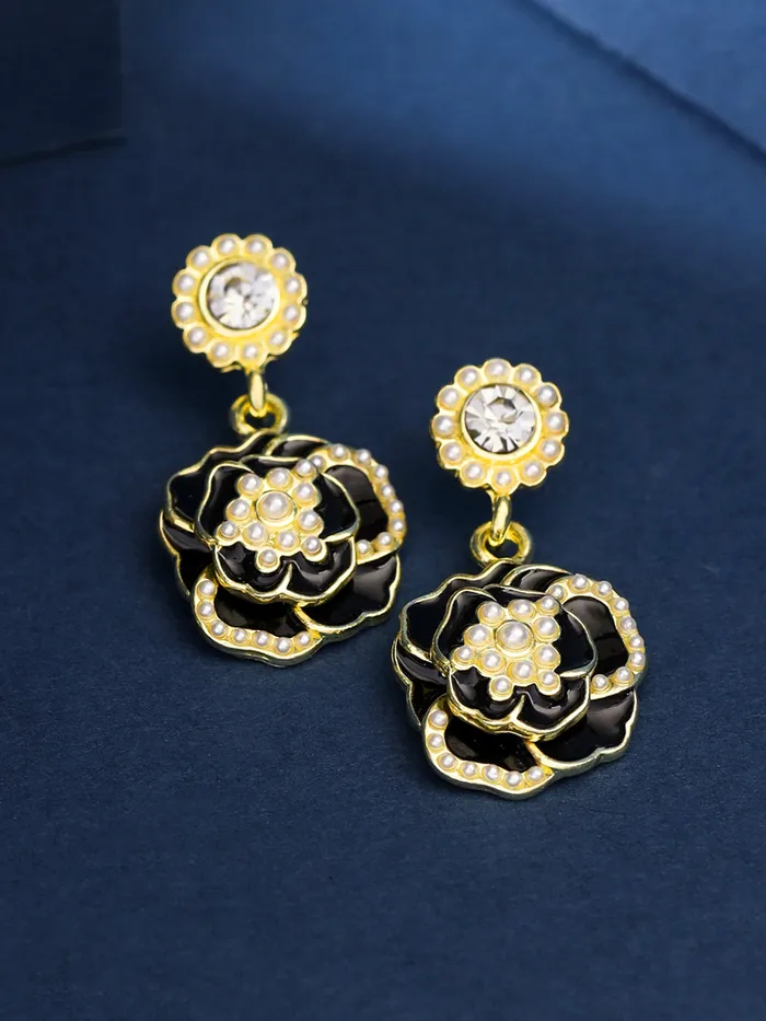 Yellow Chimes Yellow Chimes Drop Earrings for Women Fashion Earrings for Girls Black Floral Shaped Drop Earrings Western Style Women Earrings Birthday Gift For Women Girls Anniversary Gift for Wife Earrings