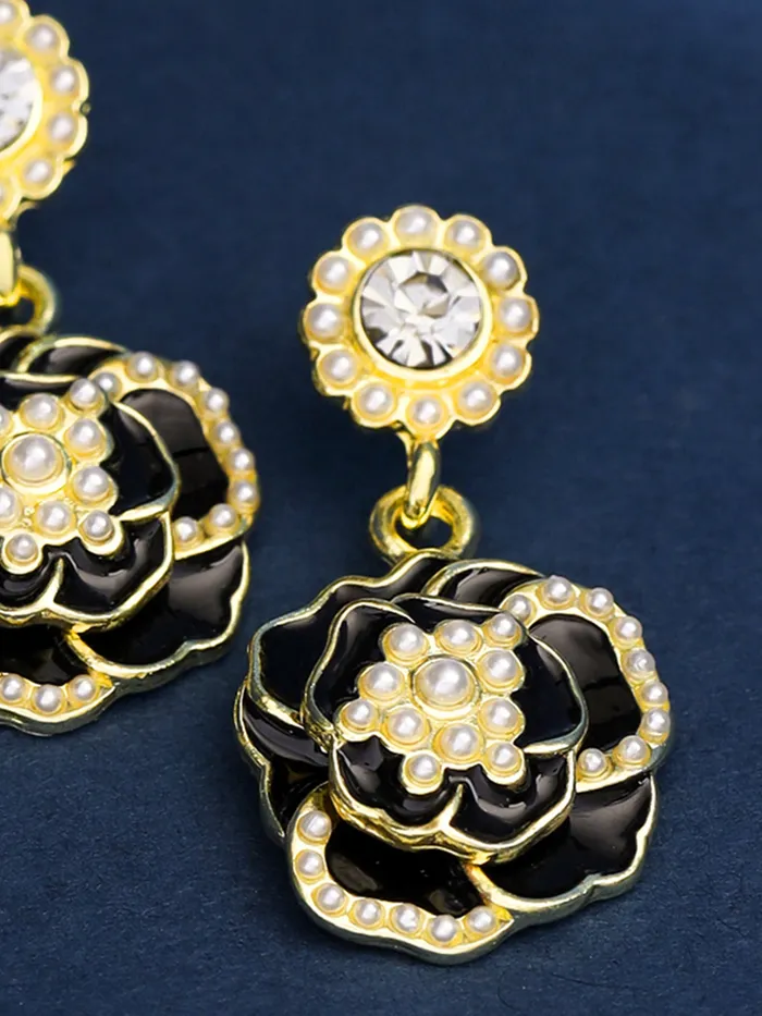 Yellow Chimes Yellow Chimes Drop Earrings for Women Fashion Earrings for Girls Black Floral Shaped Drop Earrings Western Style Women Earrings Birthday Gift For Women Girls Anniversary Gift for Wife Earrings