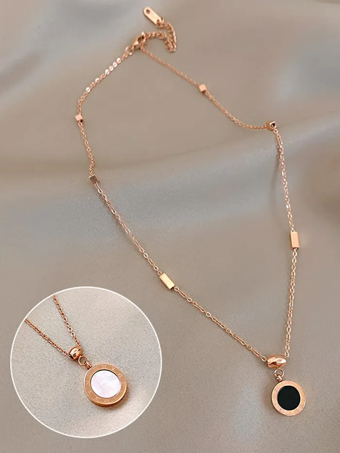 Yellow Chimes Yellow Chimes Dual Chain Necklace for Women Rose GoldPlated Stainless Steel Roman Numbers Changeable Pendant Necklace For Women and Girls Necklaces