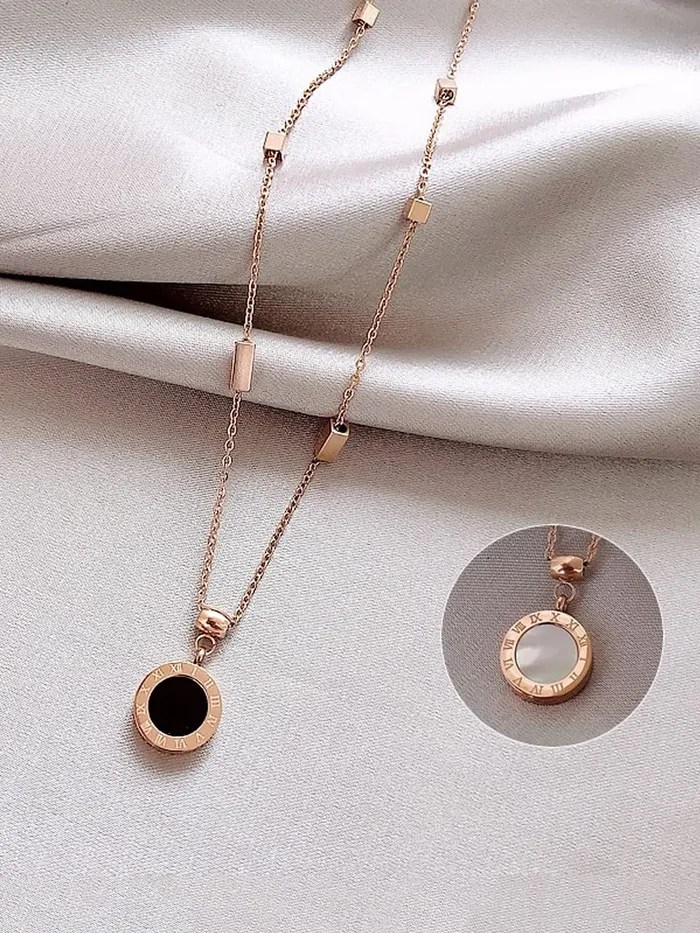 Yellow Chimes Yellow Chimes Dual Chain Necklace for Women Rose GoldPlated Stainless Steel Roman Numbers Changeable Pendant Necklace For Women and Girls Necklaces