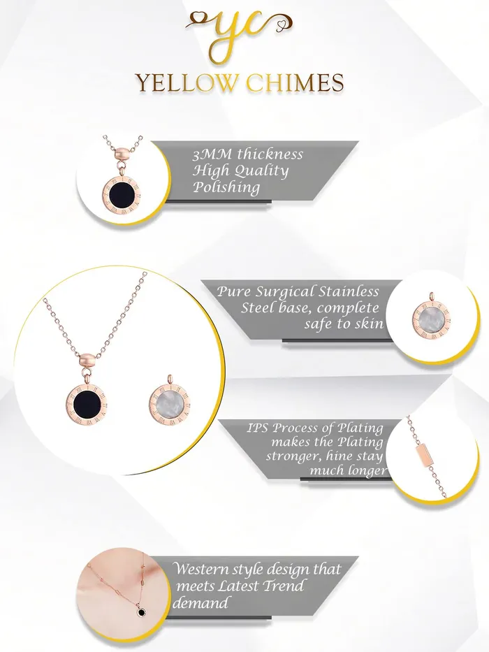 Yellow Chimes Yellow Chimes Dual Chain Necklace for Women Rose GoldPlated Stainless Steel Roman Numbers Changeable Pendant Necklace For Women and Girls Necklaces