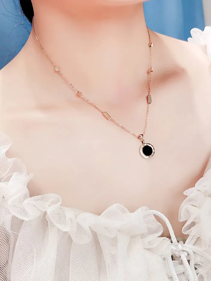 Yellow Chimes Yellow Chimes Dual Chain Necklace for Women Rose GoldPlated Stainless Steel Roman Numbers Changeable Pendant Necklace For Women and Girls Necklaces