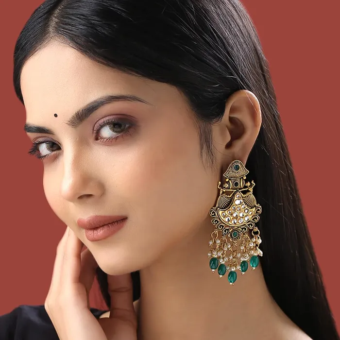 Yellow Chimes Yellow Chimes Earrings for Women and Girls Kundan Drop Earrings for Women Gold Plated Dancing Girls Designed Drop Earrings Birthday Gift for girls and women Anniversary Gift for Wife Earrings