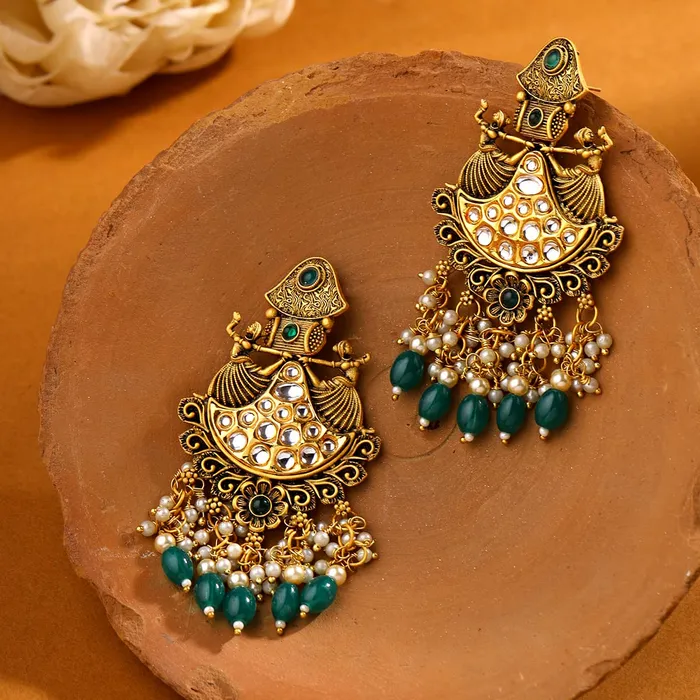 Yellow Chimes Yellow Chimes Earrings for Women and Girls Kundan Drop Earrings for Women Gold Plated Dancing Girls Designed Drop Earrings Birthday Gift for girls and women Anniversary Gift for Wife Earrings