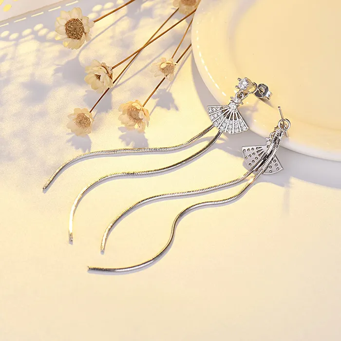 Yellow Chimes Yellow Chimes Earrings for Women and Girls Silver Crystal Dangler Silver Toned Long Chain Danglers Earrings for Women Birthday Gift for girls and women Anniversary Gift for Wife Earrings