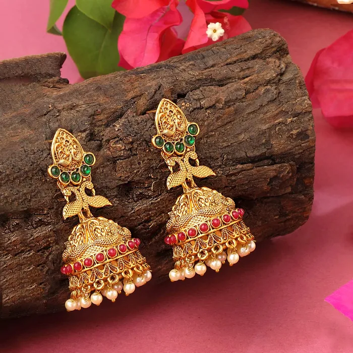 Yellow Chimes Yellow Chimes Earrings For Women Gold Tone Crystal Studded Pearl Drop Hanging Traditional Jhumka Earrings For Women and Girls Earrings