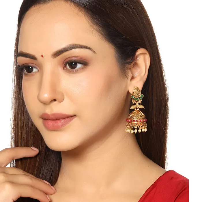 Yellow Chimes Yellow Chimes Earrings For Women Gold Tone Crystal Studded Pearl Drop Hanging Traditional Jhumka Earrings For Women and Girls Earrings