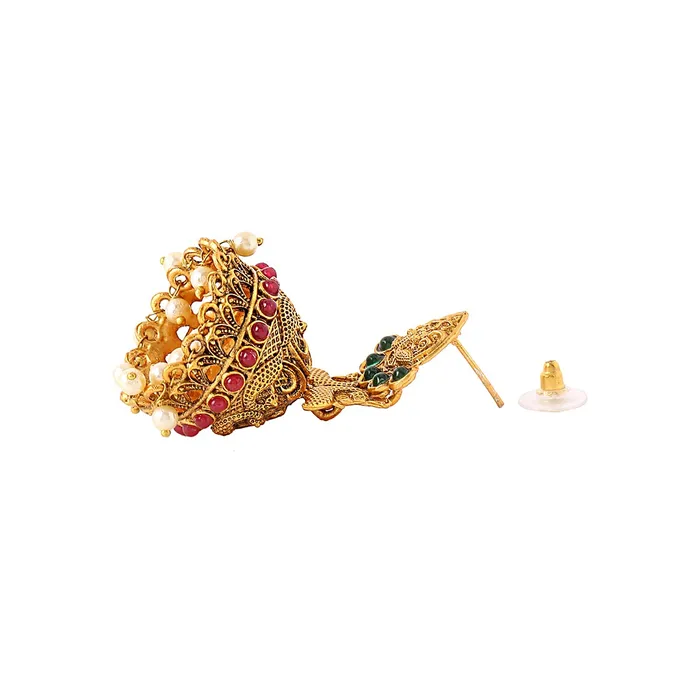 Yellow Chimes Yellow Chimes Earrings For Women Gold Tone Crystal Studded Pearl Drop Hanging Traditional Jhumka Earrings For Women and Girls Earrings