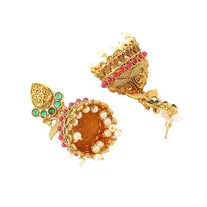 Yellow Chimes Yellow Chimes Earrings For Women Gold Tone Crystal Studded Pearl Drop Hanging Traditional Jhumka Earrings For Women and Girls Earrings