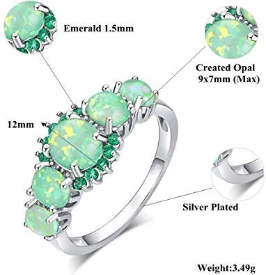 Yellow Chimes Yellow Chimes Elegant Design Green Fire Opal Emerald Stone Stylish Party Wear Rhodium Plated Ring for Women Girls Bracelets