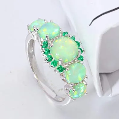 Yellow Chimes Yellow Chimes Elegant Design Green Fire Opal Emerald Stone Stylish Party Wear Rhodium Plated Ring for Women Girls Bracelets
