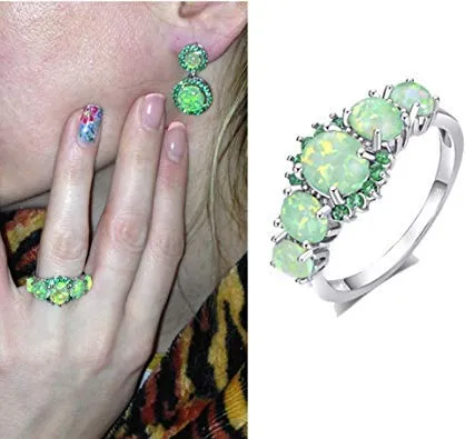 Yellow Chimes Yellow Chimes Elegant Design Green Fire Opal Emerald Stone Stylish Party Wear Rhodium Plated Ring for Women Girls Bracelets