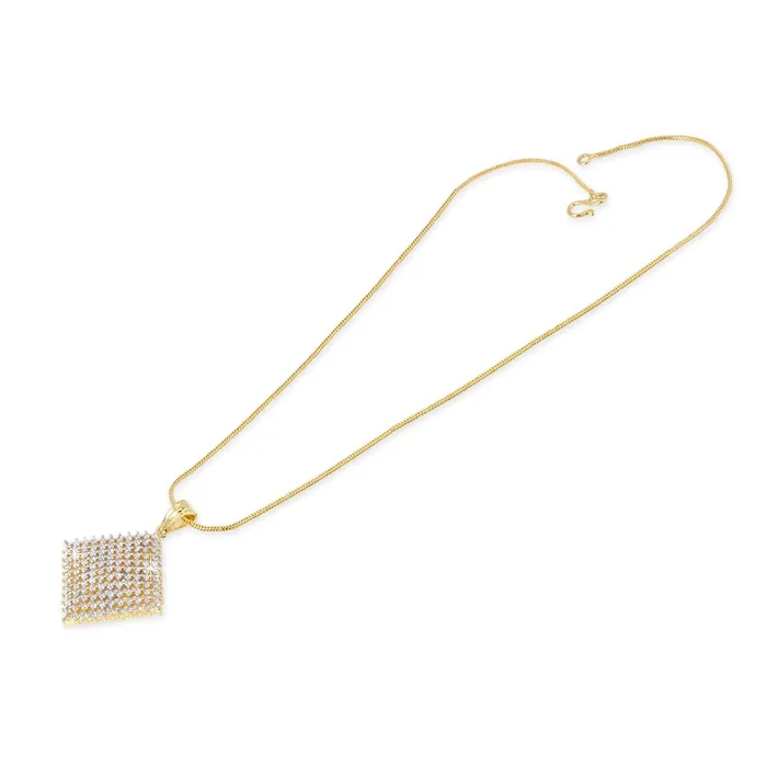 Yellow Chimes Yellow Chimes Elegant White ADAmerican Diamond Studded Gold Plated Designer Square Charm Pendant Set with Earrings for Women Girls Earrings