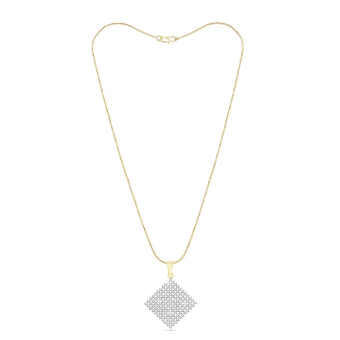 Yellow Chimes Yellow Chimes Elegant White ADAmerican Diamond Studded Gold Plated Designer Square Charm Pendant Set with Earrings for Women Girls Earrings