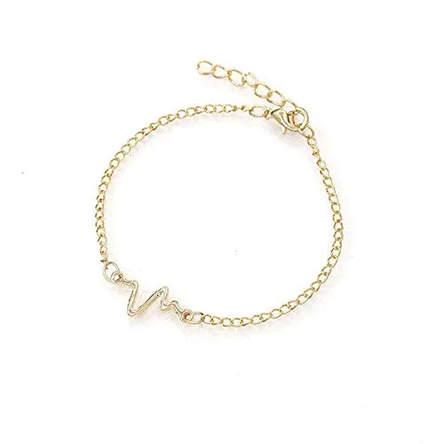 Yellow Chimes Yellow Chimes Exclusive Collection Beautiful Simple Creative ECG Style Heartbeat Wave Stainless Steel Wristband Chain Link Bracelets for Women and Girls Earrings