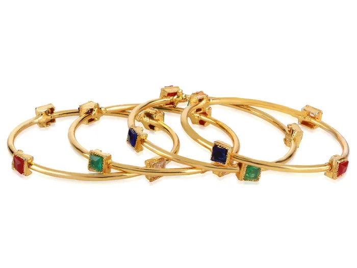 Yellow Chimes Yellow Chimes Exclusive Handcrafted Designer Studded Stone Work Gold Plated 4Pc Gold Plated Traditional Bangles Set for Women and Girls 24 Earrings