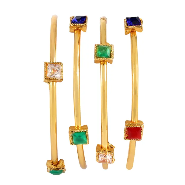 Yellow Chimes Yellow Chimes Exclusive Handcrafted Designer Studded Stone Work Gold Plated 4Pc Gold Plated Traditional Bangles Set for Women and Girls 24 Earrings