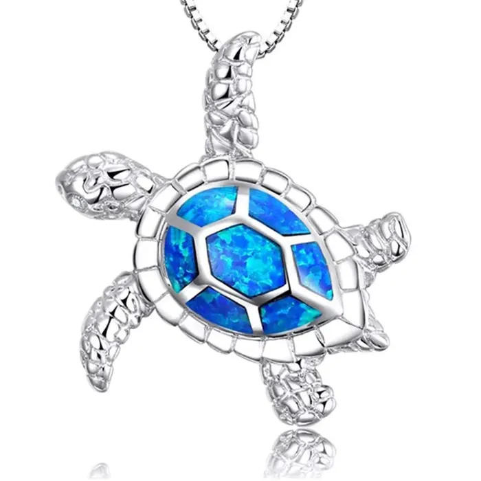 Yellow Chimes Yellow Chimes Exquisite Lovely Good Luck Turtle Blue Opal Charm Tortoise Silver Plated Pandant Necklace for Women and Girls Necklaces