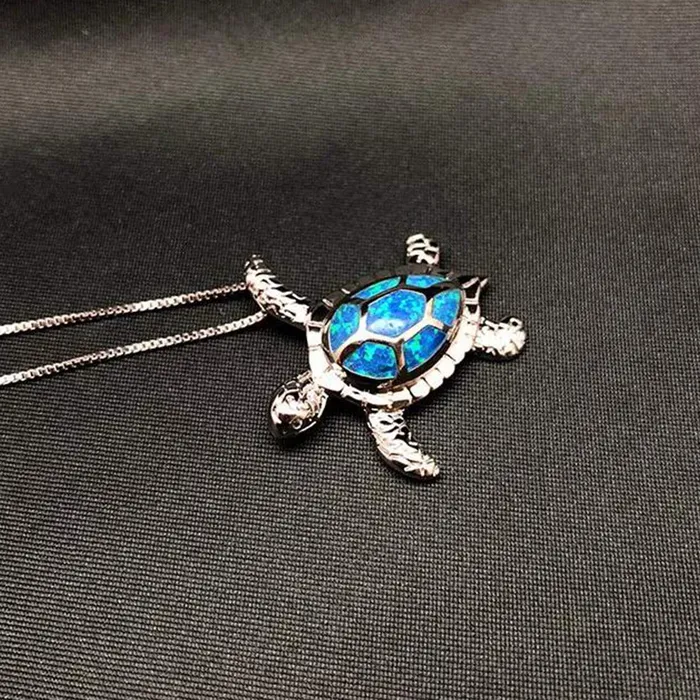 Yellow Chimes Yellow Chimes Exquisite Lovely Good Luck Turtle Blue Opal Charm Tortoise Silver Plated Pandant Necklace for Women and Girls Necklaces
