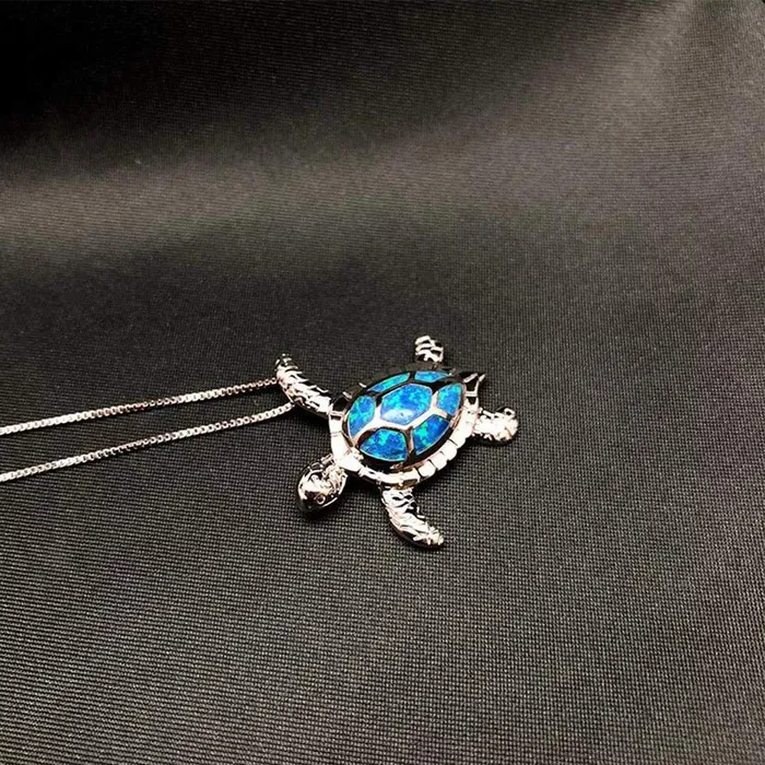 Yellow Chimes Yellow Chimes Exquisite Lovely Good Luck Turtle Blue Opal Charm Tortoise Silver Plated Pandant Necklace for Women and Girls Necklaces