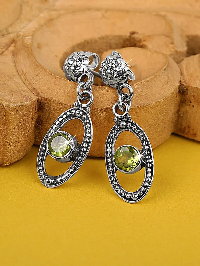 Yellow Chimes Yellow Chimes Gemstone Peridot Quartz 925 Sterling Silver Hallmark and Certified Purity Drop Earrings for Women and Girls Necklaces