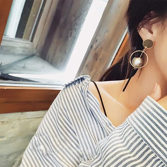 Yellow Chimes Yellow Chimes Geometric Asymmetry Circle Long Dangle Earrings For Women and Girls Earrings