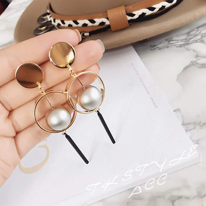 Yellow Chimes Yellow Chimes Geometric Asymmetry Circle Long Dangle Earrings For Women and Girls Earrings
