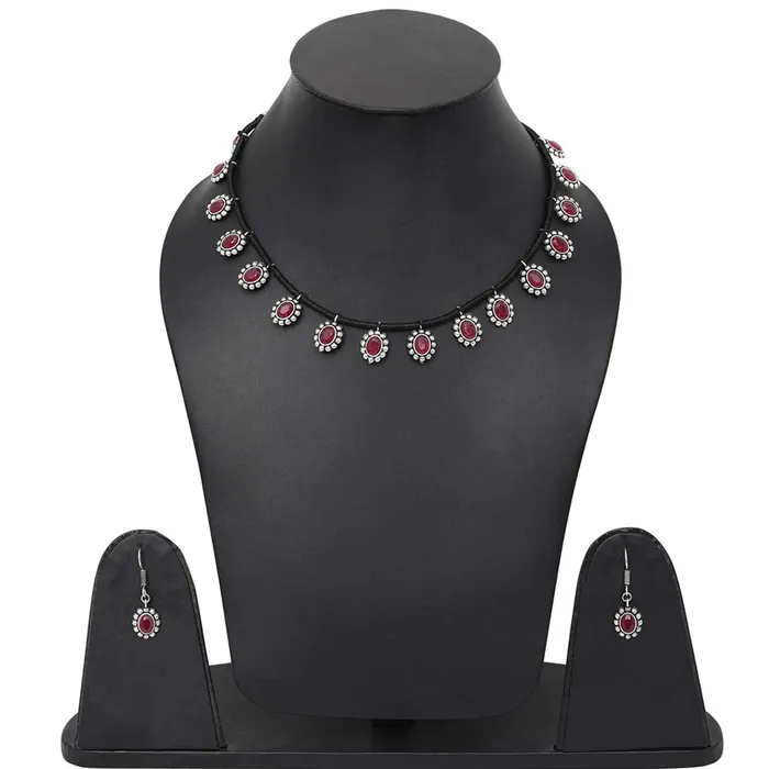 Yellow Chimes Yellow Chimes German Silver Oxidised Handmade Dori Work Thread Charm Tribal Look Choker Necklace Set Jewellery Set for Women Oxidised Silverblack YCTJNS36OXDTHRFBKALT Earrings
