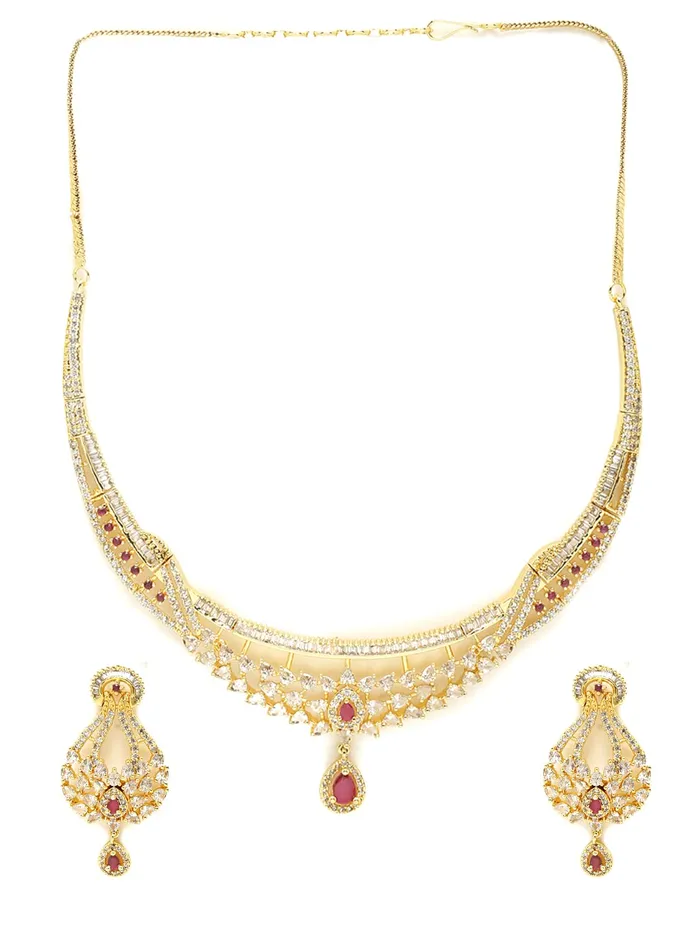 Yellow Chimes Yellow Chimes Jewellery Set for Women and Girls American Diamond Jewellery Set Gold Plated Authentic AD Necklace Set for Women Birthday Gift for girls and women Anniversary Gift for Wife Earrings